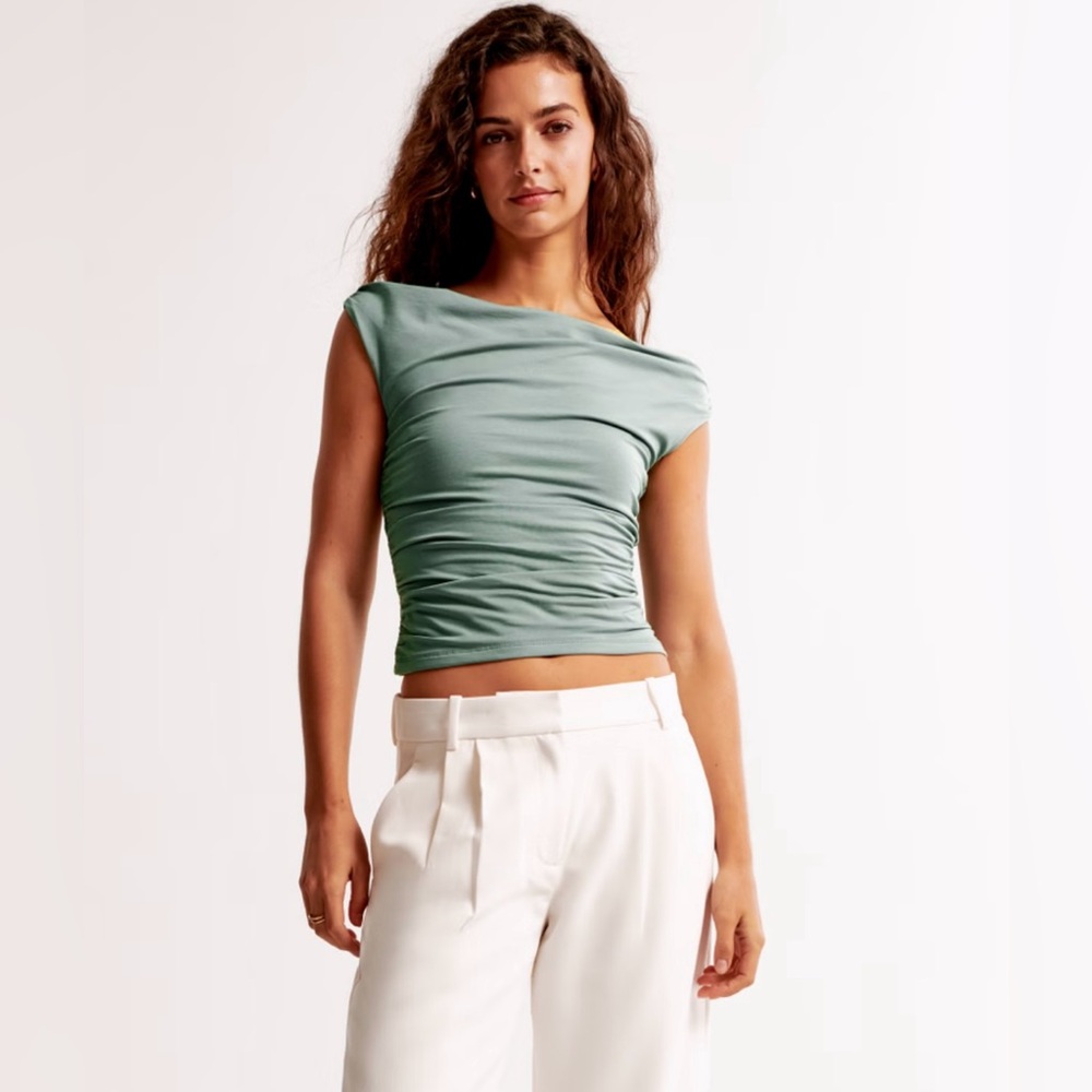 Abercrombie Off-The-Shoulder Ruched Green Top